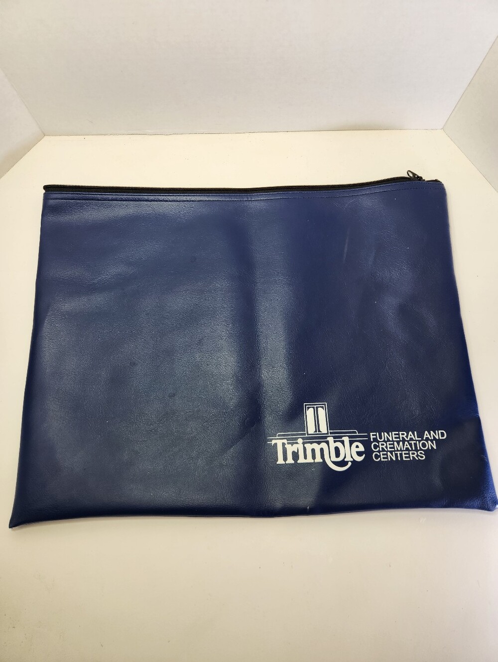 Large Navy Vinyl Full Zip Closure Money Bag Bank Bag Trimble Funeral Logo